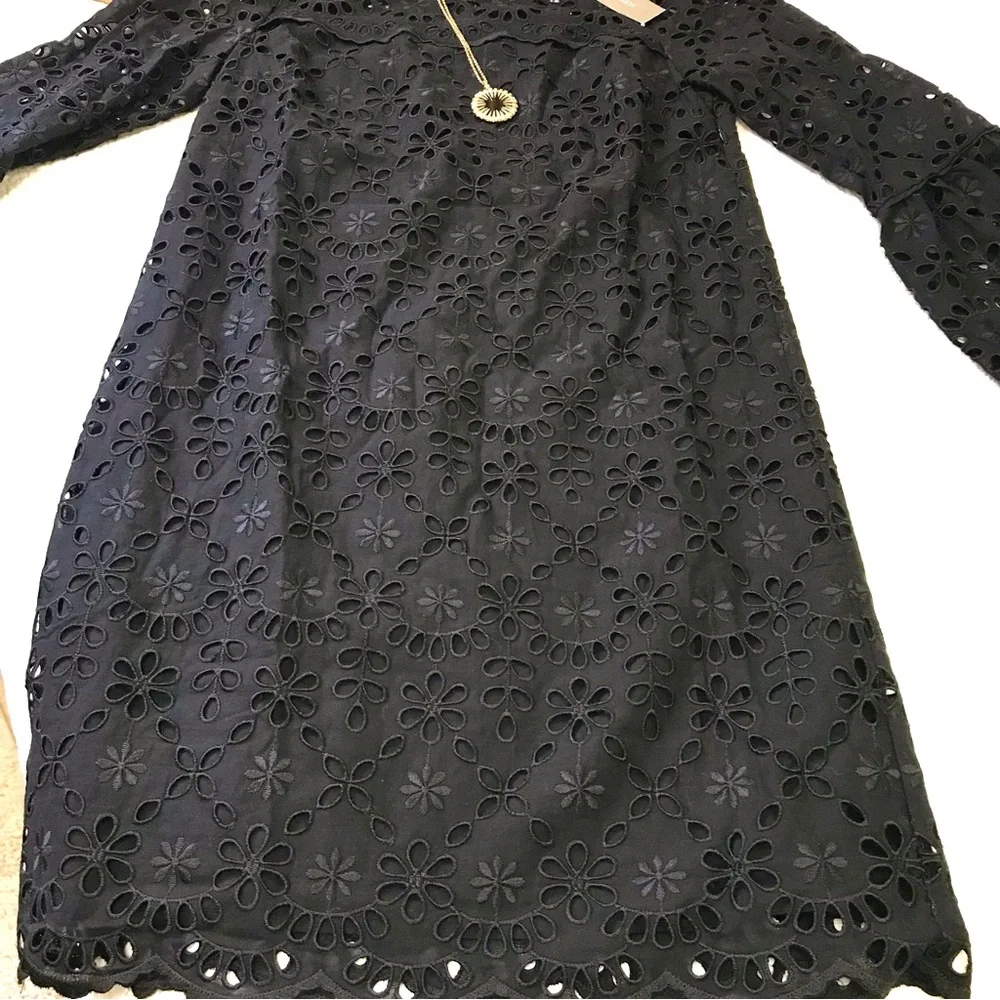 J. Crew Bell Sleeve Black Eyelet Dress NWT